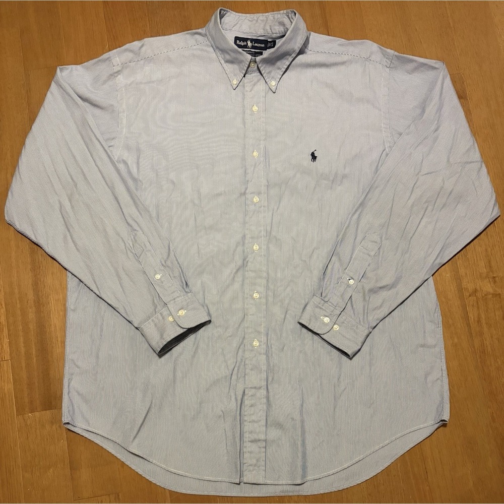 Polo Ralph Lauren Shirt 17.5 36 37 Blue Stripe Yarmouth Oxford Pinpoint Button